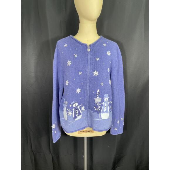 Vintage Ugly Christmas Sweater, Croft & Barrow Petite, Periwinkle Blue Cardigan - Picture 1 of 11